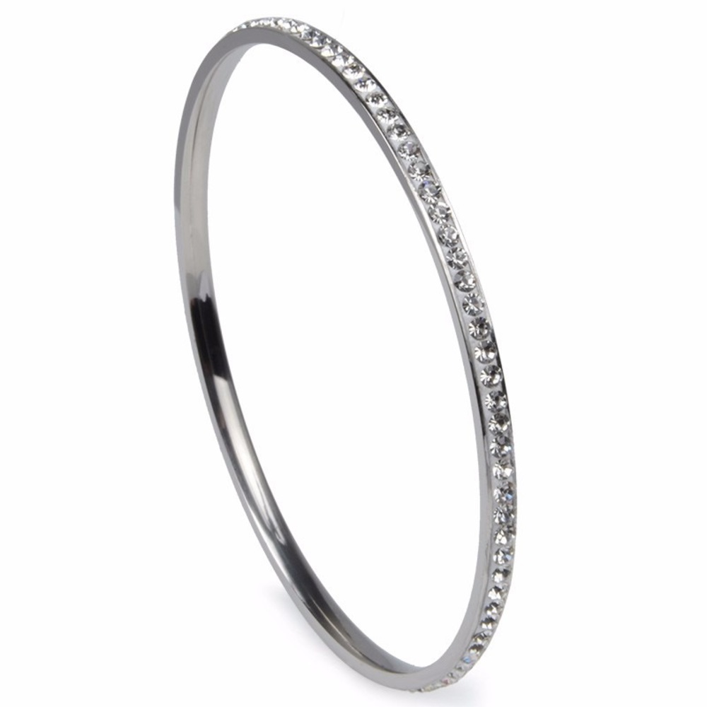 Crystal 1 Row White Stainless Steel Bangle